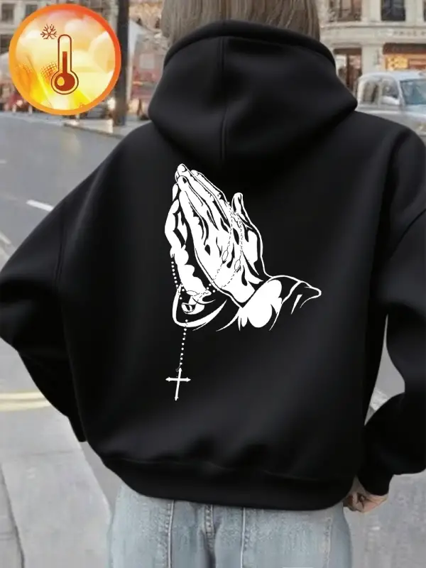 Dua eden eller baskı kapüşonlu üstler kadın sonbahar kış polar sıcak kazaklar temel cepli swe