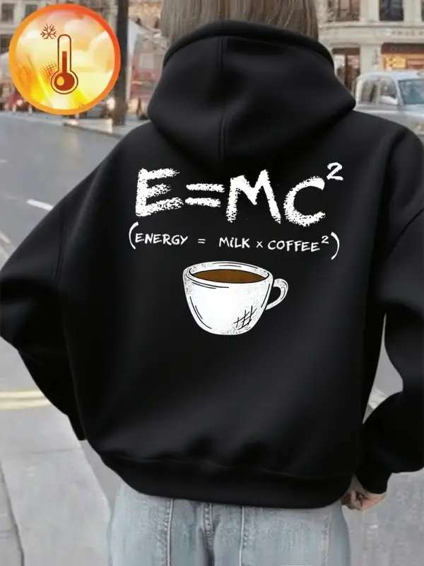 Düşünürken Kahve Gerekir Baskılı Kapüşonlu Kadın Günlük Cepli Kazak Kışlık Polar Sıcak Sweats