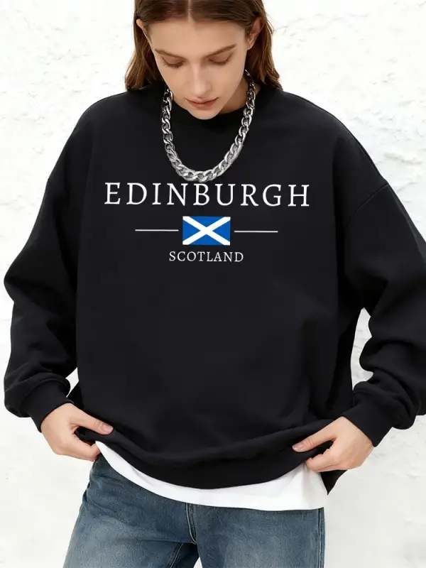 Edinburgh İskoçya Bayrağı Baskılar Bayan Kapüşonlular Sonbahar Sıcak Koşu Tişörtü Günlük Büyü