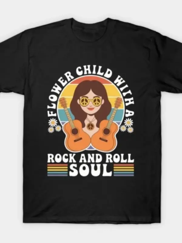 Eğlenceli Çiçek Çocuk Rock And Roll Soullu Erkek Kadın Tişörtü %100 Pamuklu Tişörtler Kısa K