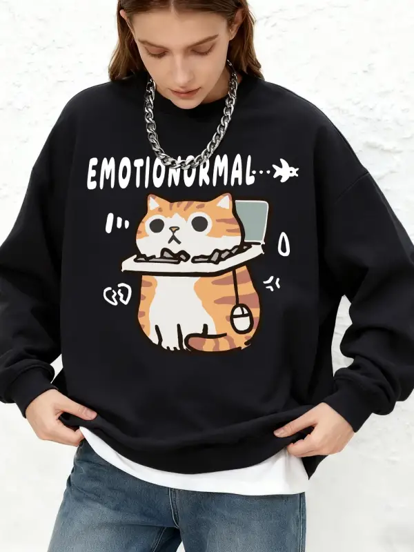 Emotion Abnormal Cat baskılı kapüşonlu svetşört kadın temel bisiklet yaka büyük beden sweatsh