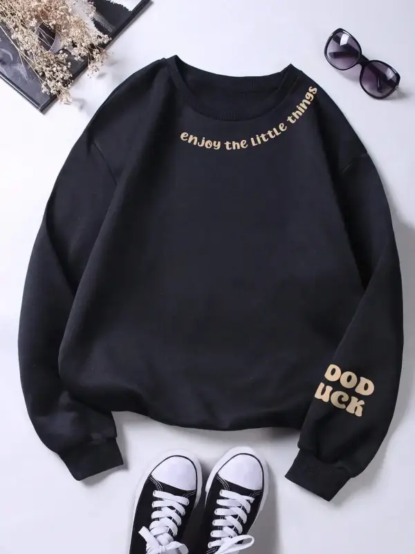 Enioy Küçük Şeyler Mektup Baskı Kazak Kadın Sokak Kazak Sıcak Yumuşak Hoodies Gevşek Bisiklet