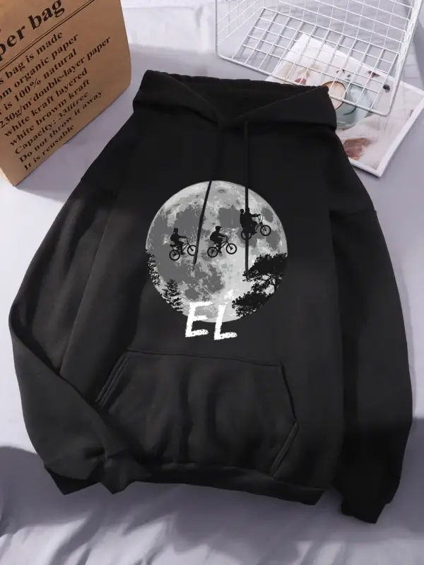 Erkekler Bisiklet Sürme Baskılı Kapüşonlu Üstler Kadınlar İçin Basit Kışlık Polar Sweatshirtl