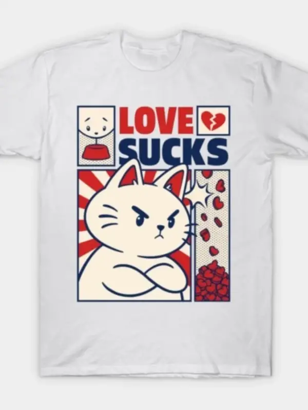 Erkekler Kadınlar İçin Angry Cat Tişört %100 Pamuklu Tişörtler Kısa Kollu Üstler 1212-2