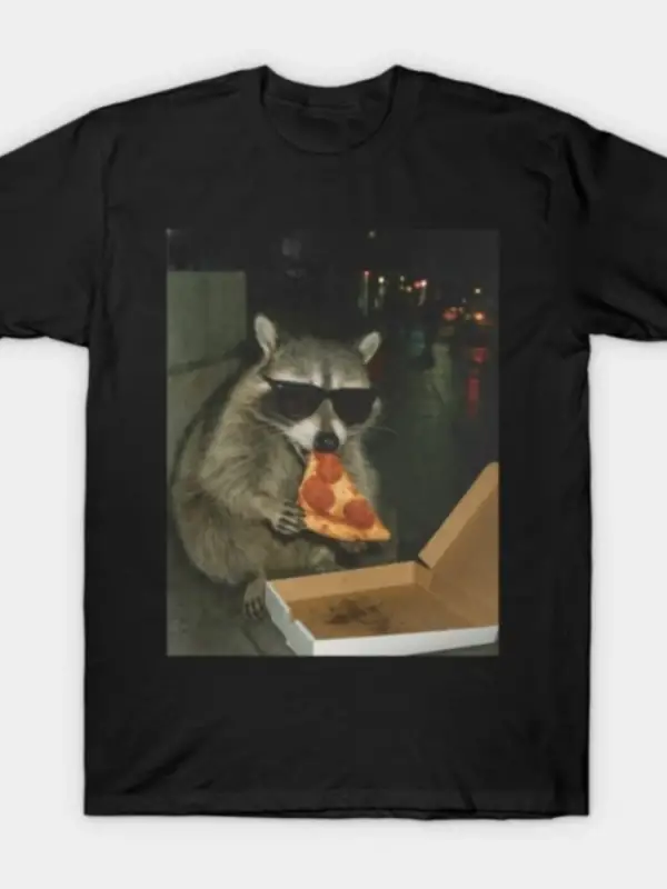 Erkekler Kadınlar İçin Komik-Raccoon Tişört %100 Pamuklu Tişörtler Kısa Kollu Üstler 1208-3