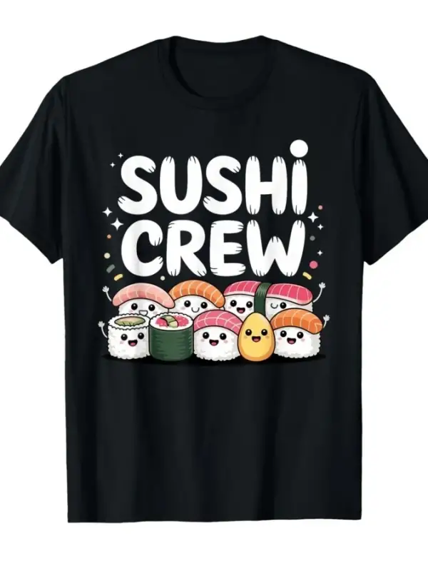 Erkekler Kadınlar İçin Komik Suşi Sanat Tişörtü %100 Pamuklu Tişörtler Kısa Kollu Üstler 0225