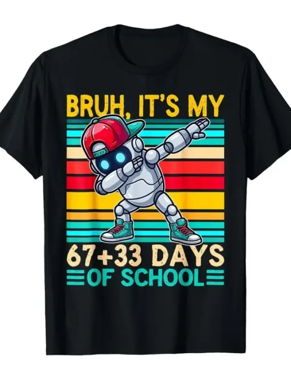 Erkekler ve Kadınlar İçin Komik 100. Gün Tişörtü, Okul Robotları, 67 33 Gün Okul, %100 Pamukl