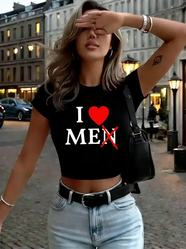 Erkeklere hoş olmuyorum Baskılı Kadın Babby Teeları Yazlık Yüksek Esnek O-Yaka Sokak Giyimi Se