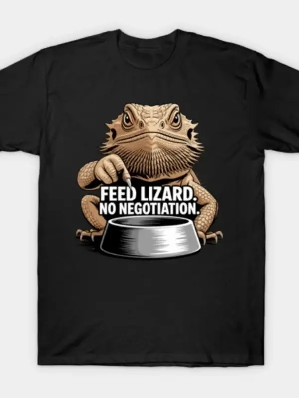 Feed Lizard Pazarlık Yok Komik Sürüngen T-shirt Erkekler Kadınlar Için % 100% Pamuk T Shirt K