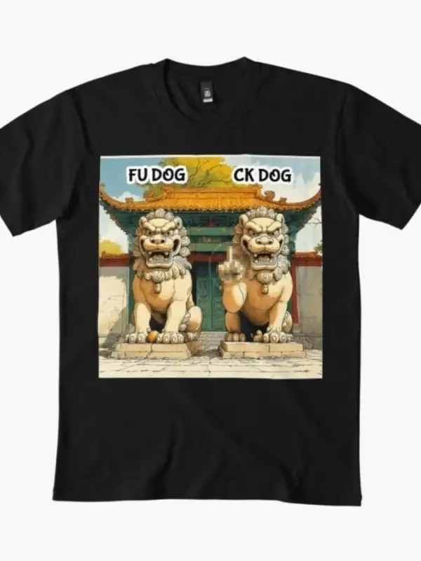 Fu Dog & Ck Dog Erkek Kadın Tişörtü %100 Pamuklu Tişörtler Kısa Kollu Üstler 1210-3