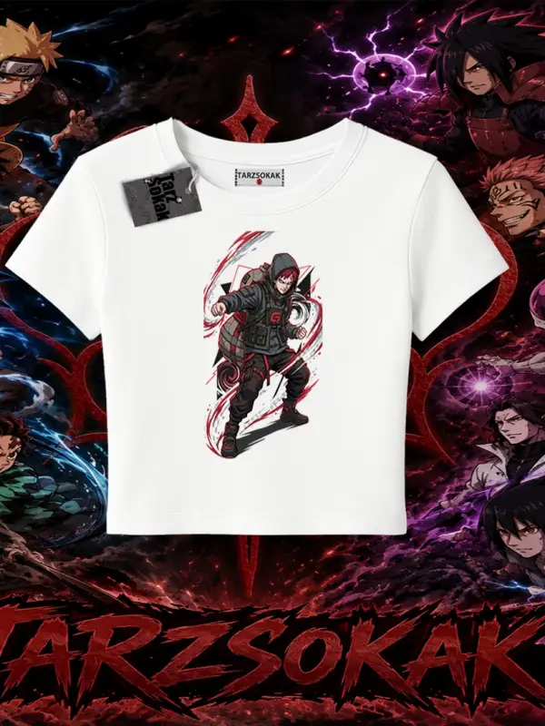 Gaara Naruto Anime Karakteri Kadın Baby Tee Beyaz