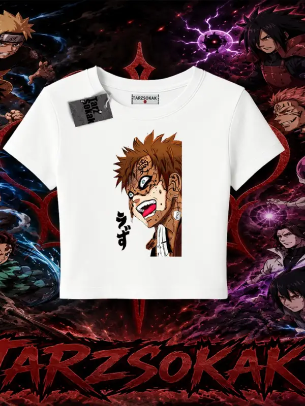 Gaara Naruto Anime Karakteri Kadın Baby Tee Beyaz