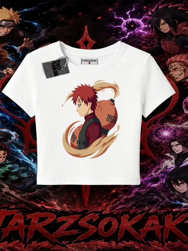 Gaara Naruto Anime Karakteri Kadın Baby Tee Beyaz
