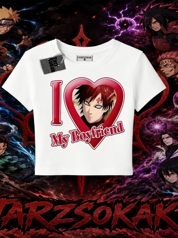 Gaara Naruto Anime Karakteri Kadın Baby Tee Beyaz