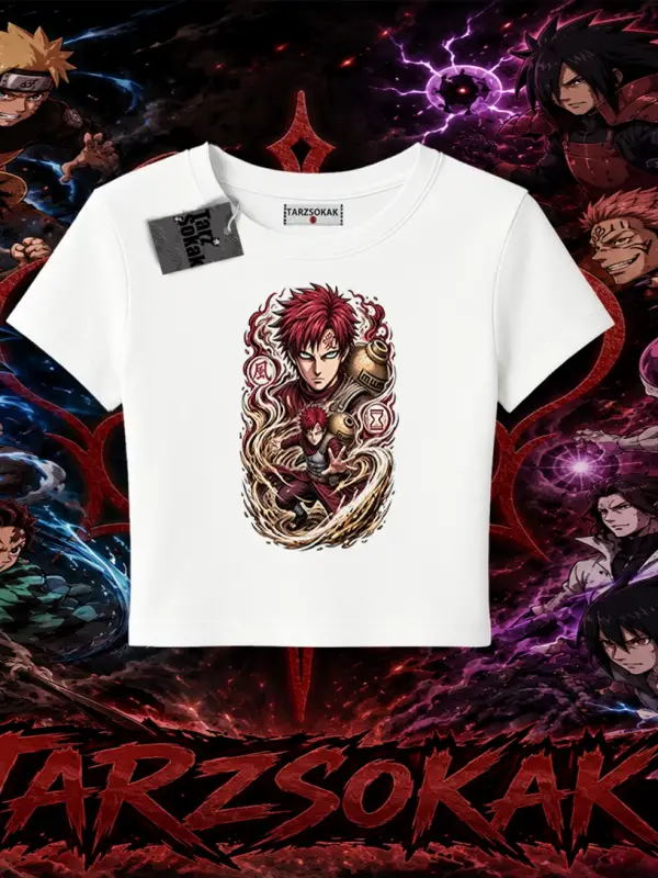 Gaara Naruto Anime Karakteri Kadın Baby Tee Beyaz
