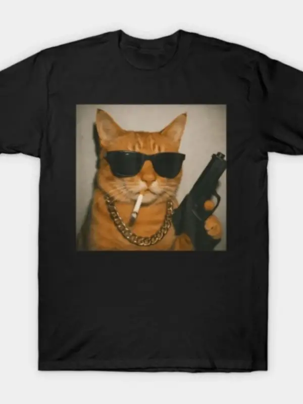 Gangster Cat Sigara İçen Gen Z Kedi T-shirt Erkekler Kadınlar Için % 100% Pamuk T Shirt Kısa