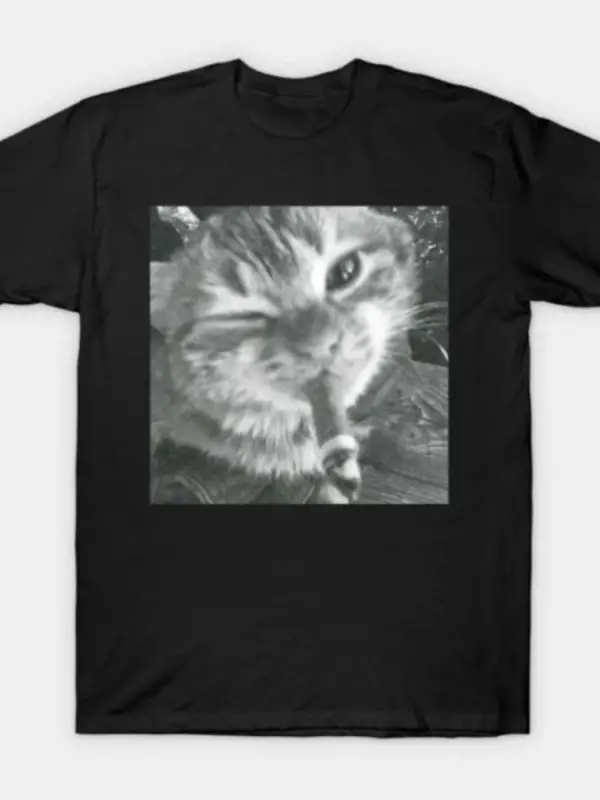 Gangster Kedi Havalı Sigara İçen Kedi Meme Tişörtü Erkekler Kadınlar İçin %100 Pamuklu Tişört