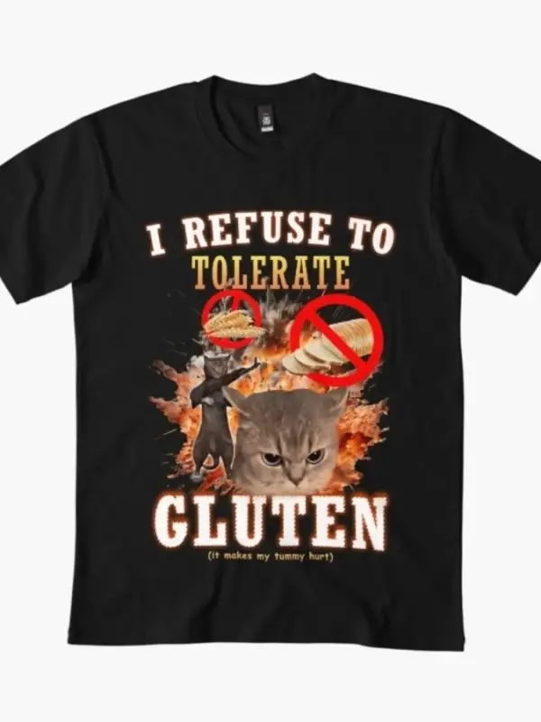 Gluteni Tolerasyon Etmeyi Reddetmek Komik Kedi Meme T-shirt Erkekler Kadınlar Için % 100% Pam