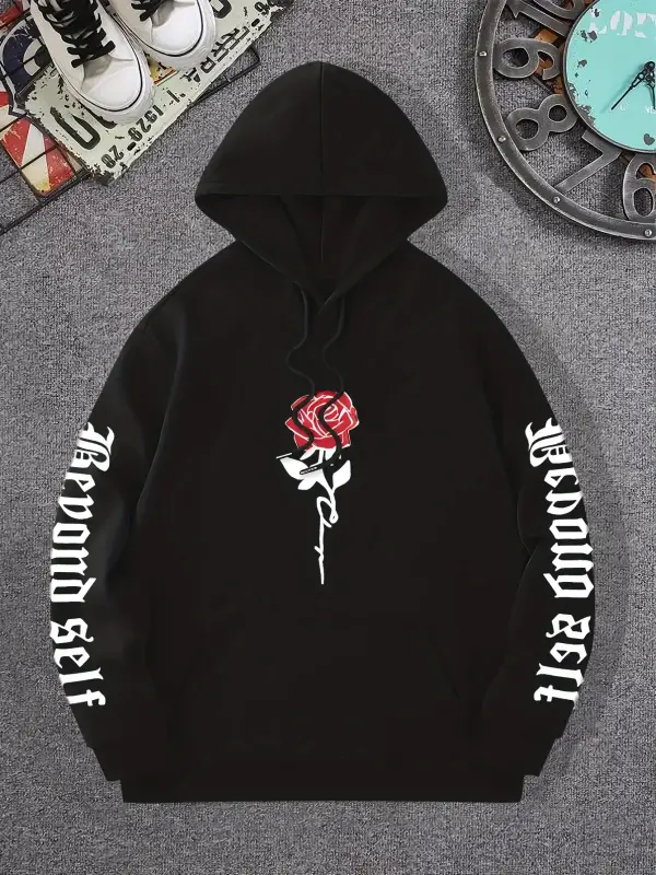 Gül Sanatsal Mektup Baskılı Kapüşonlular Rahat Sokak Kadın Tişörtü Rahat Polar Kazak Crewneck