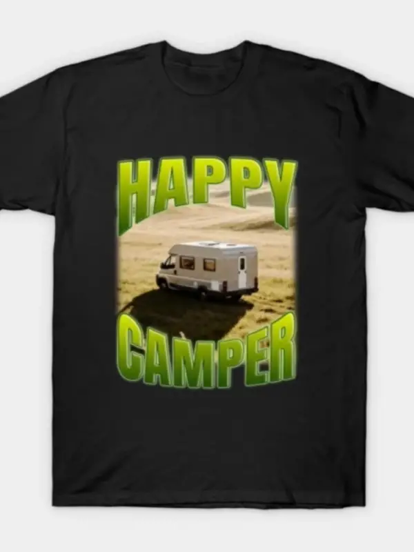 Happy Camper Erkek Kadın Tişörtü %100 Pamuklu Tişörtler Kısa Kollu Üstler 0102-2