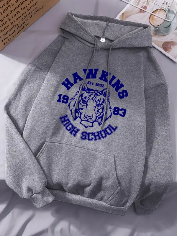 Hawkins Lisesi Baskılı Kapüşonlu Üstler Kadınlar İçin Kışlık Polar Sıcak Sweatshirtler Basit