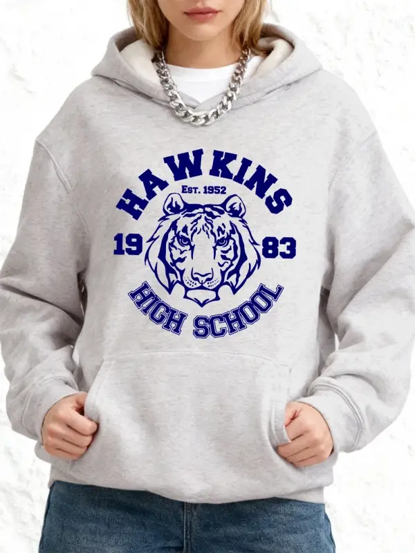 Hawkins Lisesi Baskılı Kapüşonlu Üstler Pamuklu Kadın Kışlık Polar Sıcak Sweatshirtler Bol Ce
