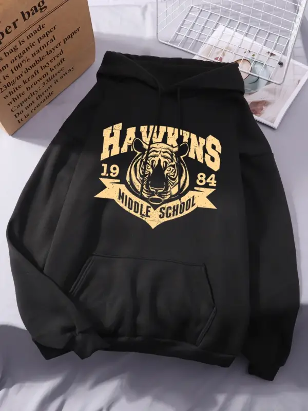 Hawkins Ortaokul Baskılı Kapüşonlu Üstler Kadınlar İçin Kışlık Polar Sıcak Sweatshirtler Basi