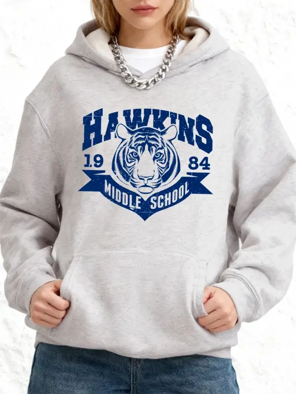 Hawkins Ortaokul Baskılı Kapüşonlu Üstler Pamuklu Kadın Kışlık Bol Kazak Polar Sıcak Sweatshi
