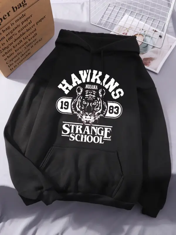 Hawkins Strange School 1983 Baskılı Kapüşonlu Üstler Kadınlar İçin Kışlık Polar Sıcak Sweatsh