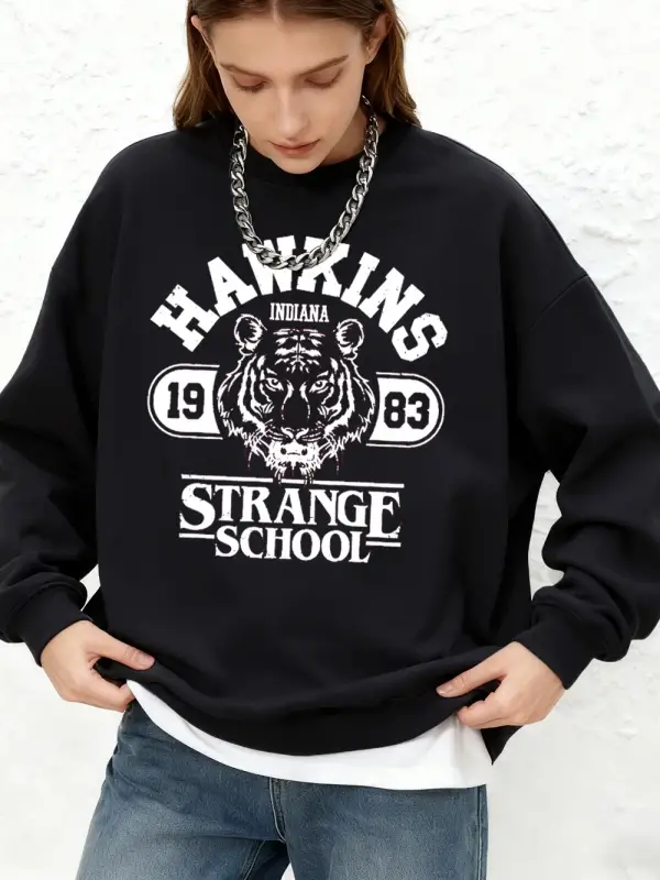 Hawkins Strange School baskılar Tişörtü Kadın Kış Polar Sıcak Kapüşonlular Bisiklet Yaka Jogg