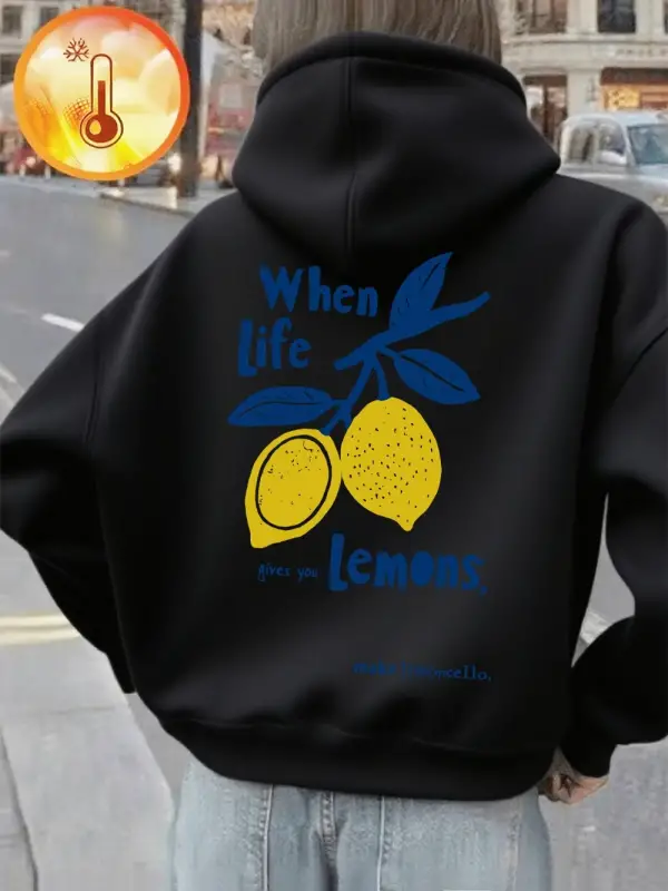 Hayat Size Limonlar Getirir Baskılı Kapüşonlu Üstler Kadın Günlük Basit Sweatshirtler Temel C