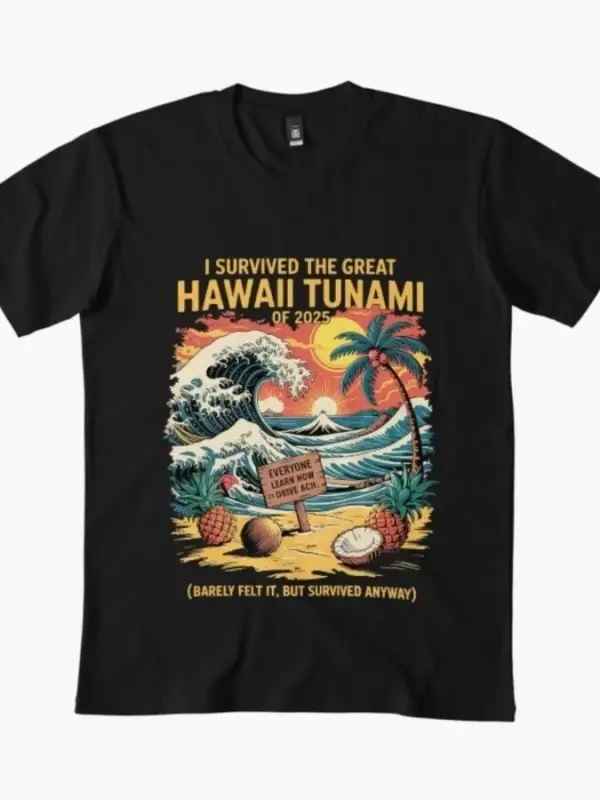 Hayatta Kaldım Hawaii Tsunami 2025 Meme T-shirt Erkekler Kadınlar Için % 100% Pamuk T Shirt K