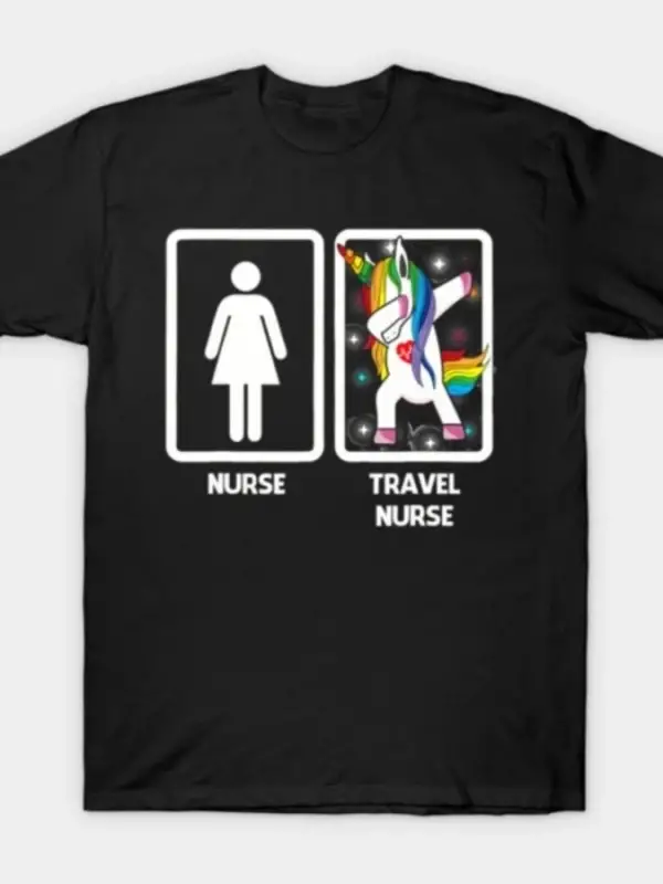 Hemşire vs Seyahat Hemşiresi Dabbing Unicorn Komik T-shirt Erkekler Kadınlar Için % 100% Pamu