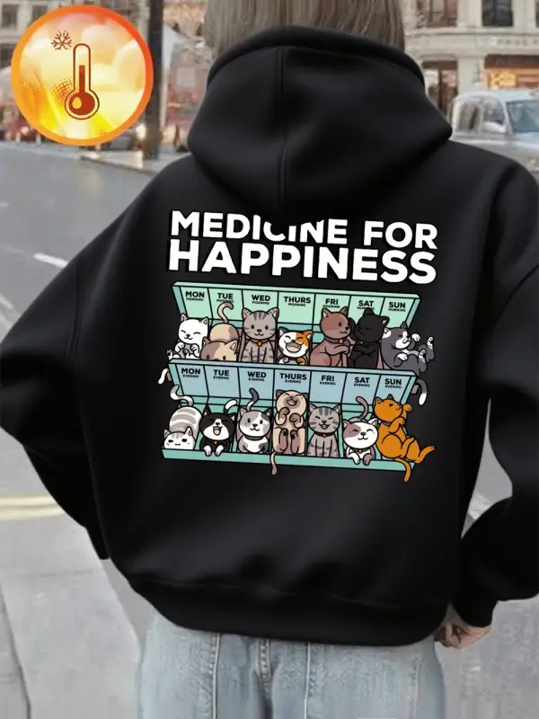 Her Gün Yavru Kedi Baskılı Kapüşonlu Üstler Kadınlar Kışlık Polar Sıcak Sweatshirtler Temel C