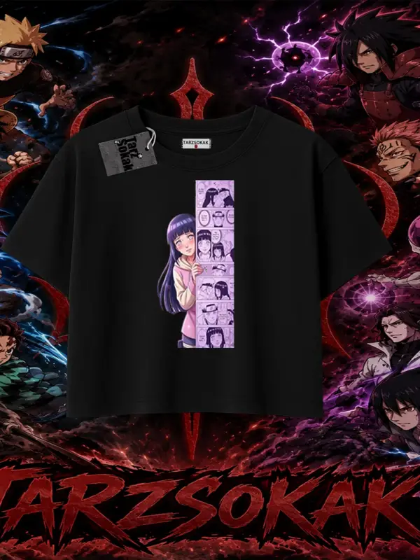 Hinata Hyuga Naruto Anime Karakteri Kadın Baby Tee Beyaz