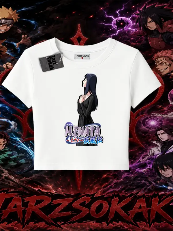 Hinata Hyuga Naruto Anime Karakteri Kadın Baby Tee Beyaz