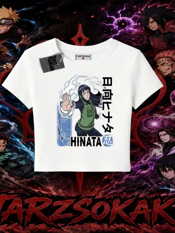 Hinata Hyuga Naruto Anime Karakteri Kadın Baby Tee Beyaz