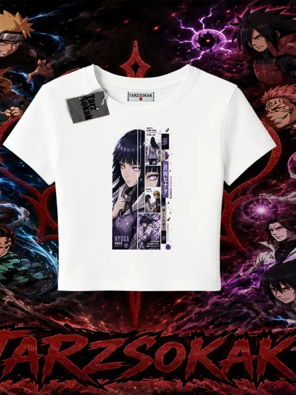 Hinata Hyuga Naruto Anime Karakteri Kadın Baby Tee Beyaz