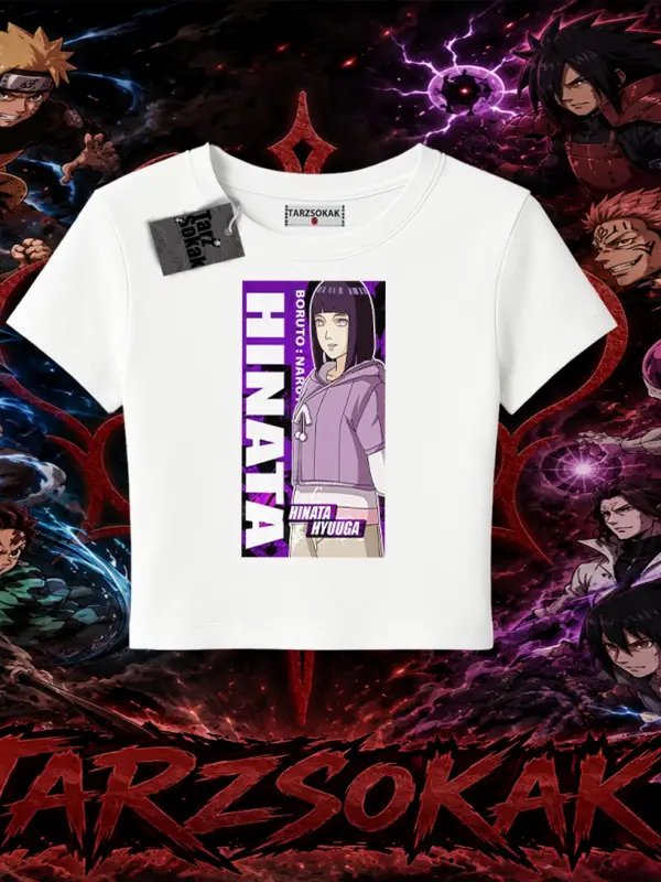 Hinata Hyuga Naruto Anime Karakteri Kadın Baby Tee Beyaz