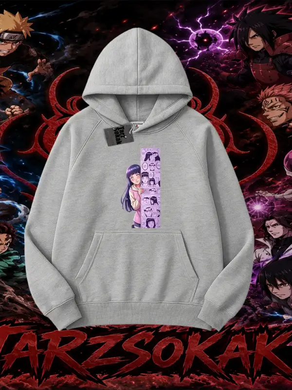 Hinata Hyuga Naruto Anime Karakteri Oversize Unisex Bisiklet Yaka Sweatshirt Beyaz