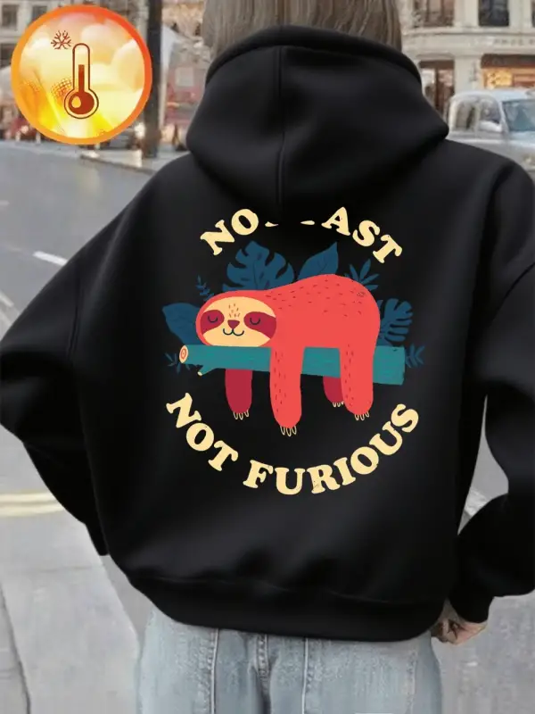 Hızlı Değil Öfkeli Değil Tembellik Baskılı Kapüşonlu Üstler Kadınlar Kışlık Polar Sıcak Sweat