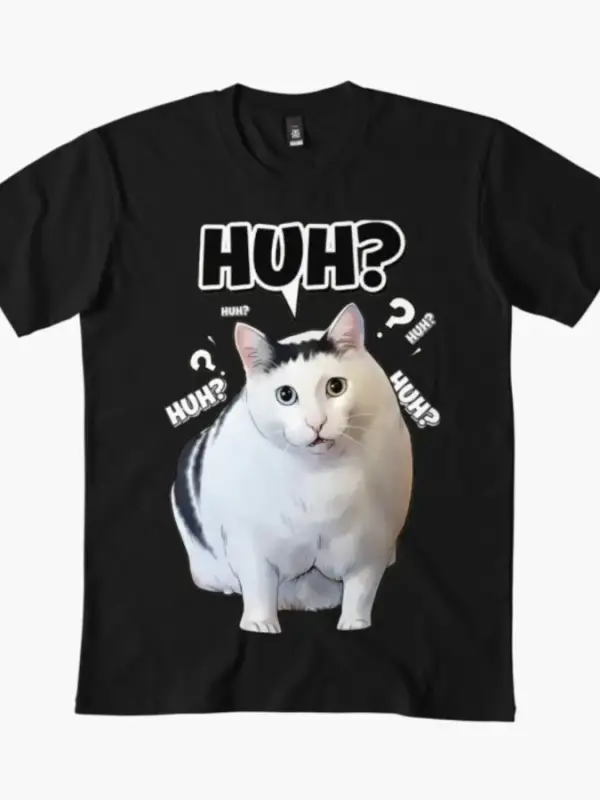Huh Cat Meme by JoakoZeta Erkekler Kadınlar İçin Tişört %100 Pamuklu Tişörtler Kısa Kollu Üst