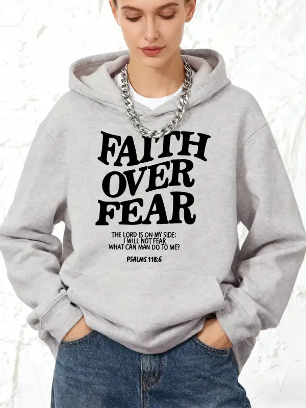 İnanç korku üzerinde baskılar pamuklu kapüşonlu üstler bayan sportif gevşek kazak kış polar s