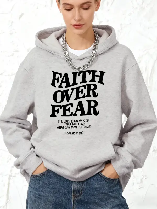 İnanç Korkunun Üzerinden Geçiyor Yazılı Pamuklu Kapüşonlu Üstler Kadınlar İçin Sportif Bol Sw