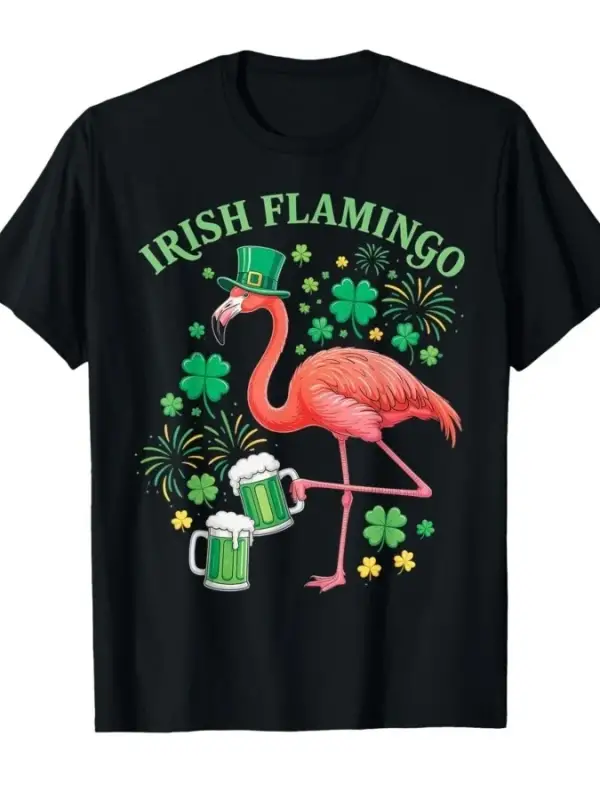 İrlanda Flamingo Shenanigan Kadrosu Aziz Patrick Günü Kuş Hayvan Tişörtü Erkekler Kadınlar İç