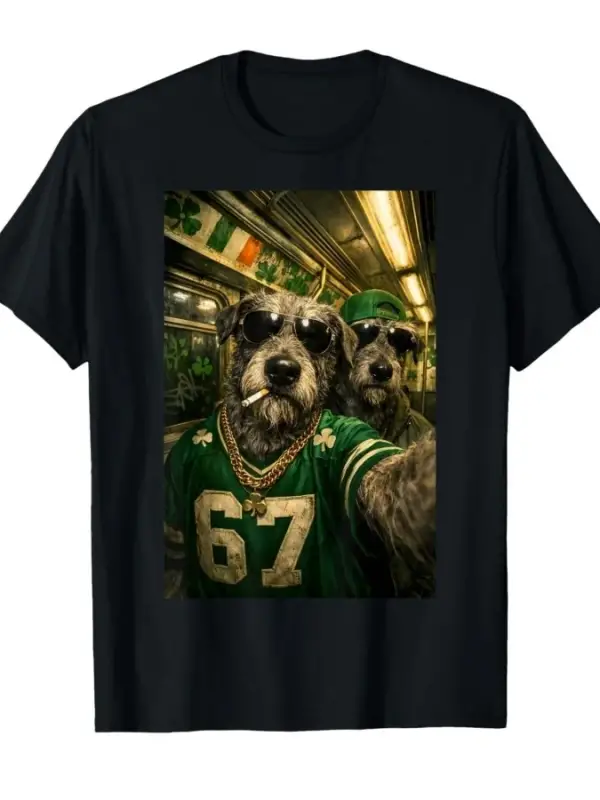 İrlanda Wolfhound Selfie Aziz Patrick Günü Komik Hip Hop 67 Erkekler Kadınlar Için T-shirt %