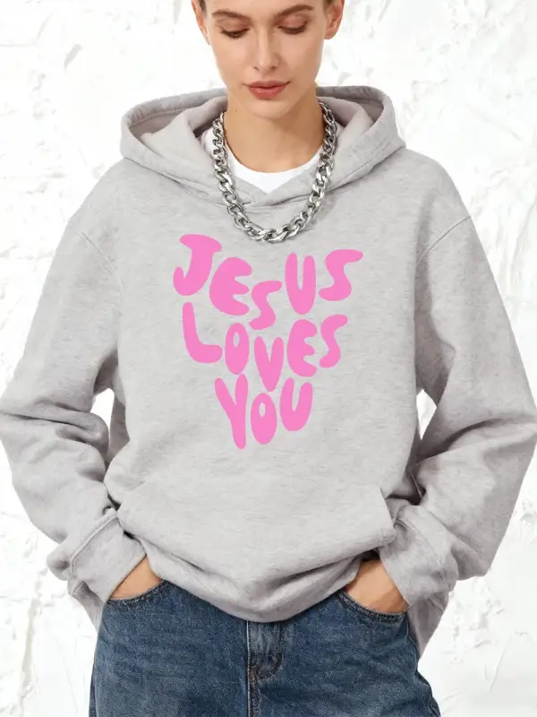 İsa beni seviyor mektubu baskı pamuklu kapüşonlu üstler kadın sportif gevşek tişörtü kış pola