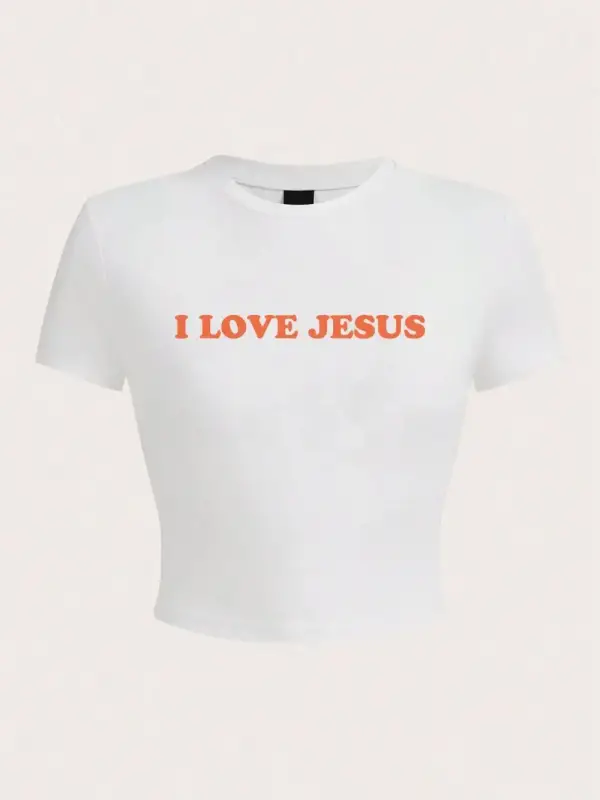 İsayı Seviyorum Mektup Baskı Mahsul T-Shirt Seksi Yaz Kadın Kısa Kollu Rahat Nefes Yumuşak S