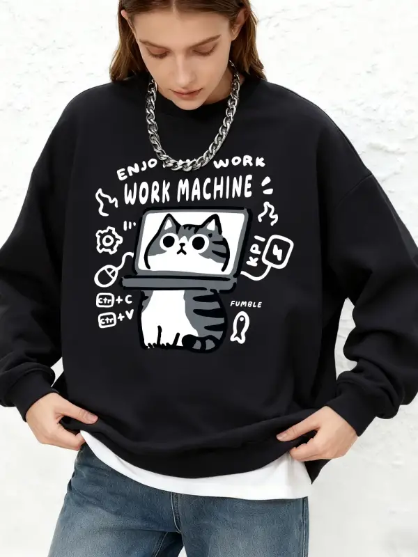İşimden Keyfin Çıkarın Kedi Baskılı Kapüşonlu Üstler Kadınlar İçin Kışlık Jogger Sıcak Sweats
