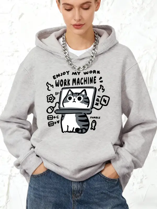 İşimden Keyif Çıkarın Kedi Baskılı Pamuklu Kapüşonlu Üstler Kadınlar İçin Kışlık Polar Sıcak